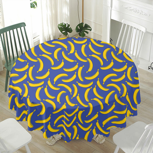 Blue And Yellow Banana Pattern Print Waterproof Round Tablecloth