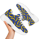 Blue And Yellow Banana Pattern Print White Chunky Shoes