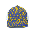 Blue And Yellow Banana Pattern Print White Mesh Trucker Hat
