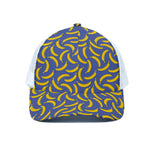 Blue And Yellow Banana Pattern Print White Mesh Trucker Cap