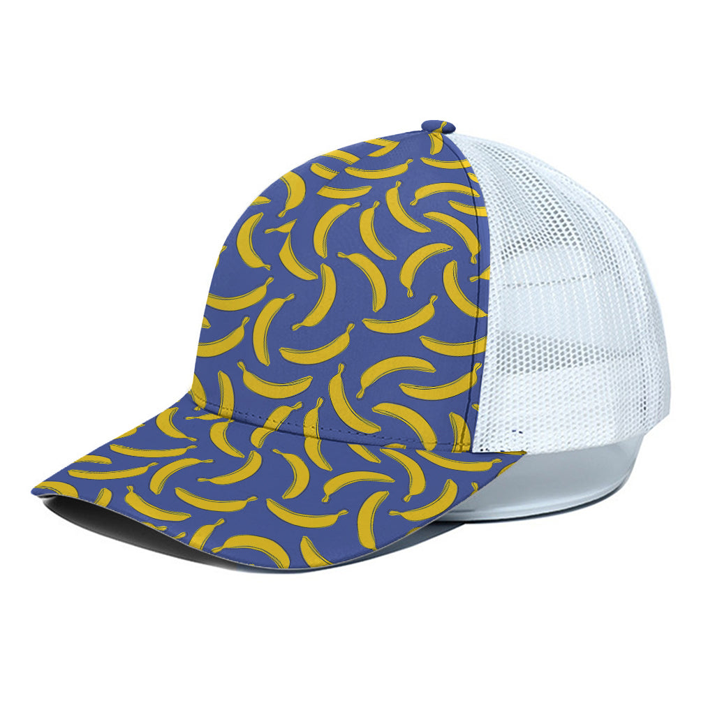 Blue And Yellow Banana Pattern Print White Mesh Trucker Cap