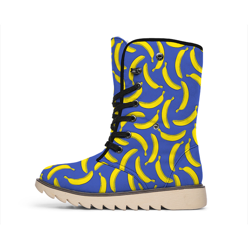 Blue And Yellow Banana Pattern Print Winter Boots