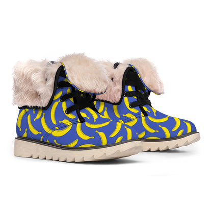Blue And Yellow Banana Pattern Print Winter Boots