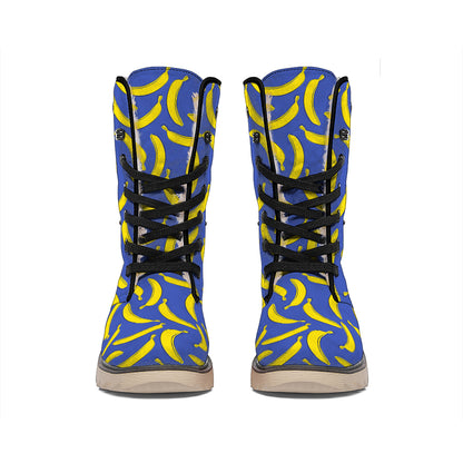 Blue And Yellow Banana Pattern Print Winter Boots