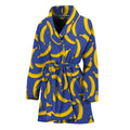 Blue And Yellow Banana Pattern Print Women's Bathrobe