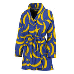 Blue And Yellow Banana Pattern Print Women's Bathrobe