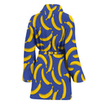 Blue And Yellow Banana Pattern Print Women's Bathrobe