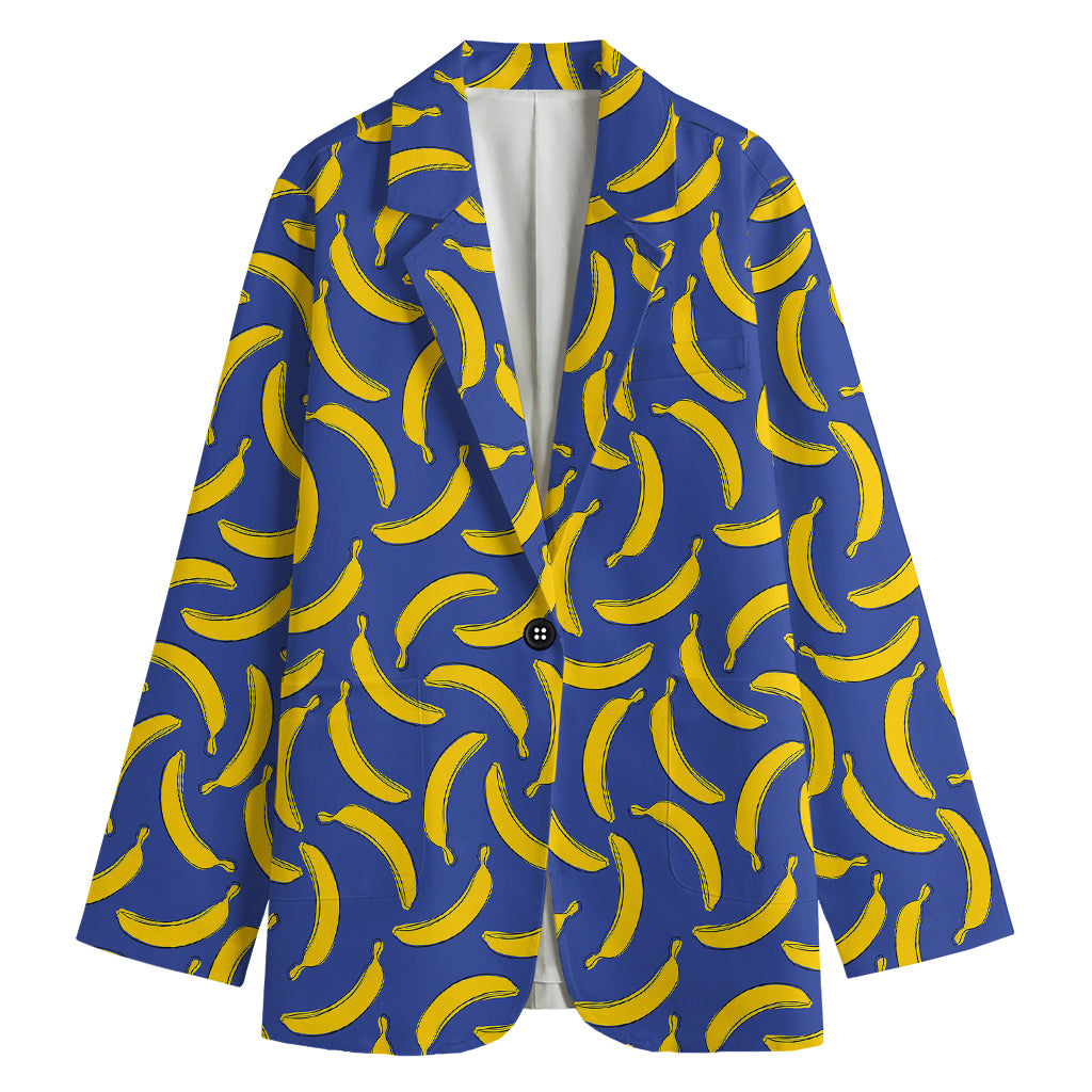 Blue And Yellow Banana Pattern Print Women's Blazer