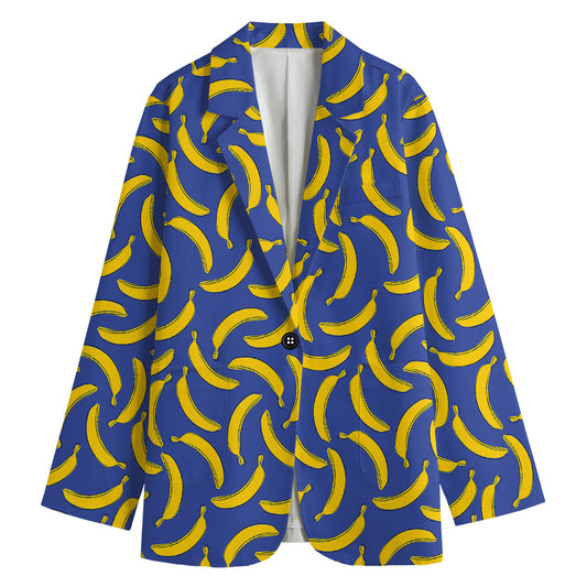 Blue And Yellow Banana Pattern Print Women's Blazer