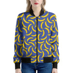Blue And Yellow Banana Pattern Print Women's Bomber Jacket