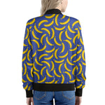 Blue And Yellow Banana Pattern Print Women's Bomber Jacket