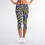 Blue And Yellow Banana Pattern Print Women's Capri Leggings