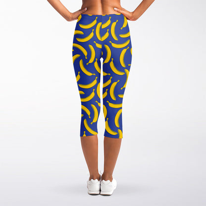 Blue And Yellow Banana Pattern Print Women's Capri Leggings