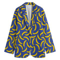 Blue And Yellow Banana Pattern Print Women's Cotton Blazer