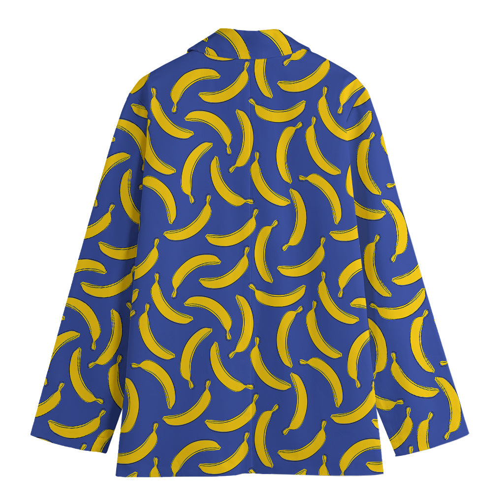 Blue And Yellow Banana Pattern Print Women's Cotton Blazer