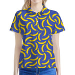 Blue And Yellow Banana Pattern Print Women's Polo Shirt