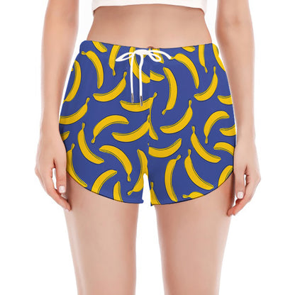 Blue And Yellow Banana Pattern Print Women's Split Running Shorts