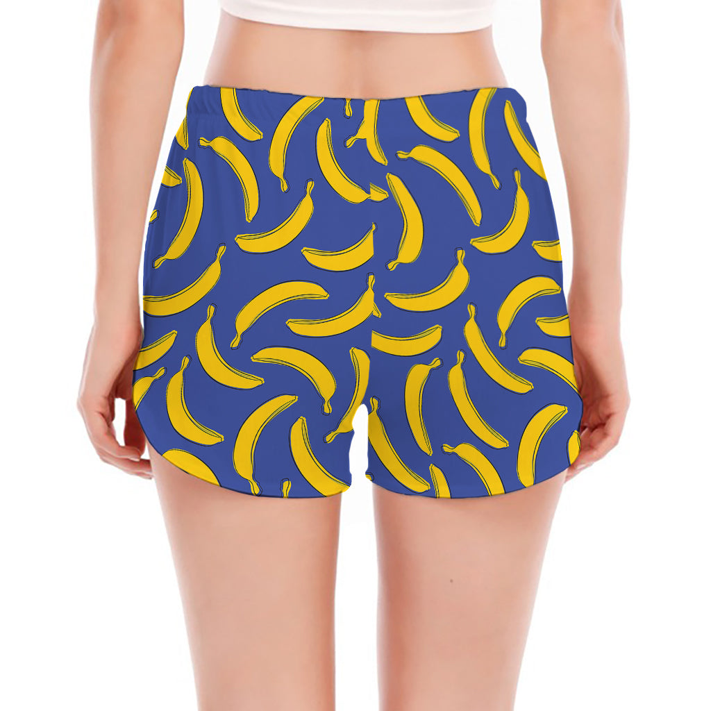 Blue And Yellow Banana Pattern Print Women's Split Running Shorts