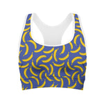 Blue And Yellow Banana Pattern Print Women's Sports Bra