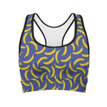 Blue And Yellow Banana Pattern Print Women's Sports Bra
