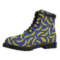 Blue And Yellow Banana Pattern Print Padded Collar Lace Up Boots