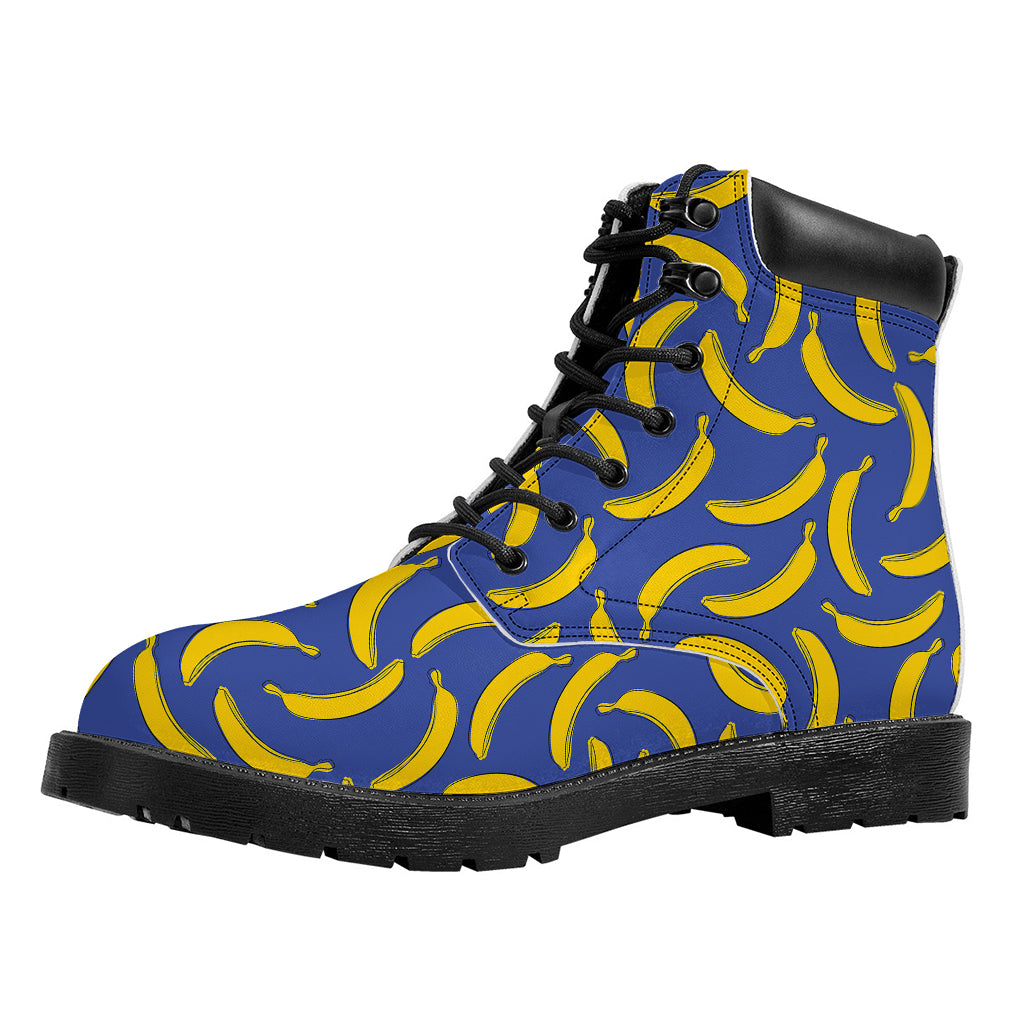 Blue And Yellow Banana Pattern Print Work Boots
