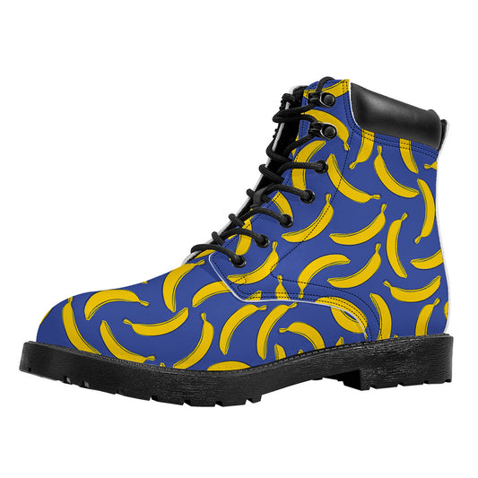 Blue And Yellow Banana Pattern Print Work Boots