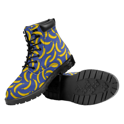 Blue And Yellow Banana Pattern Print Work Boots