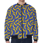 Blue And Yellow Banana Pattern Print Zip Sleeve Bomber Jacket