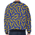 Blue And Yellow Banana Pattern Print Zip Sleeve Bomber Jacket
