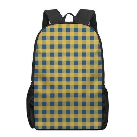 Blue And Yellow Buffalo Check Print 17 Inch Backpack