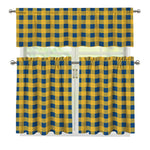 Blue And Yellow Buffalo Check Print 3 Piece Kitchen Curtains