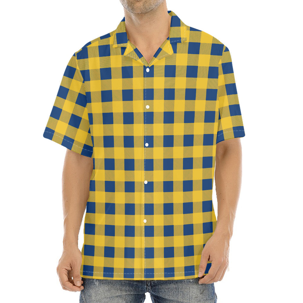Blue And Yellow Buffalo Check Print Aloha Shirt