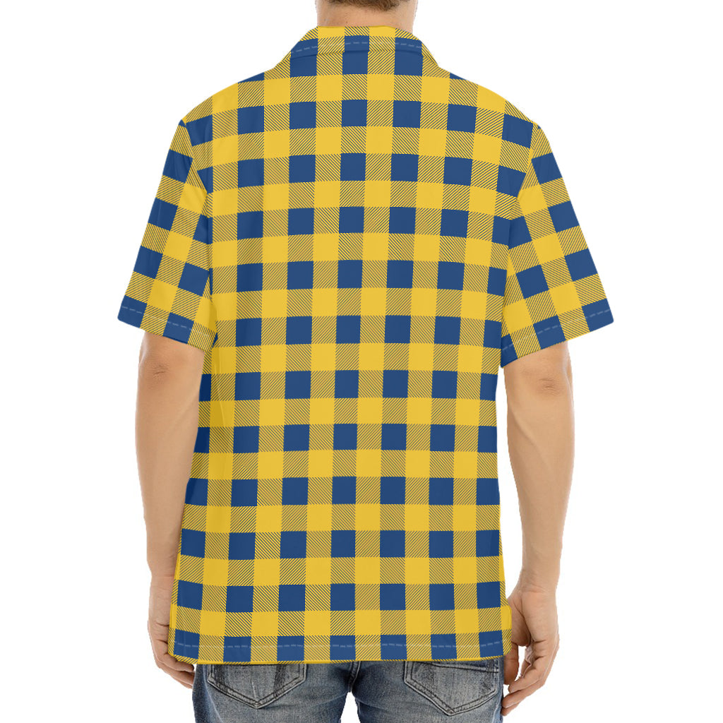 Blue And Yellow Buffalo Check Print Aloha Shirt