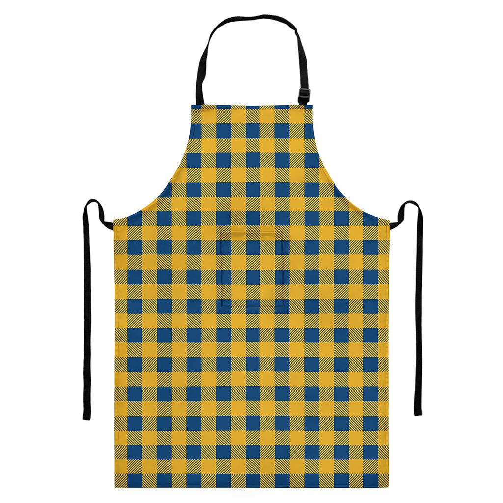Blue And Yellow Buffalo Check Print Bib Apron With Pocket
