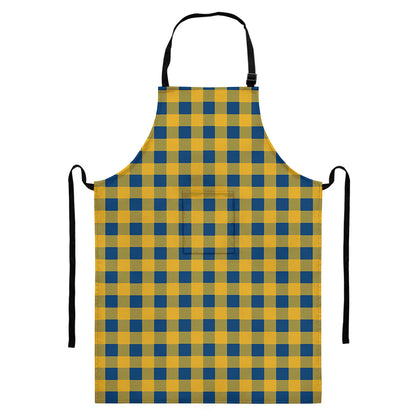 Blue And Yellow Buffalo Check Print Bib Apron With Pocket