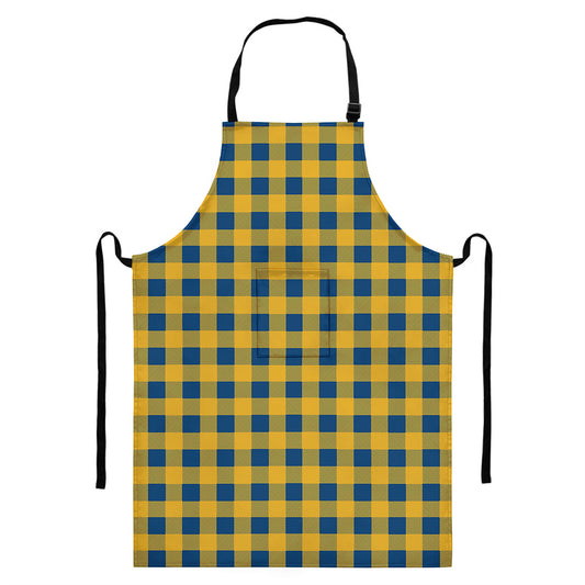 Blue And Yellow Buffalo Check Print Bib Apron With Pocket
