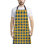 Blue And Yellow Buffalo Check Print Bib Apron With Pocket