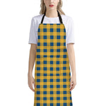Blue And Yellow Buffalo Check Print Bib Apron With Pocket