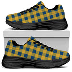 Blue And Yellow Buffalo Check Print Black Chunky Shoes