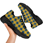 Blue And Yellow Buffalo Check Print Black Chunky Shoes