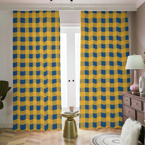 Blue And Yellow Buffalo Check Print Blackout Pencil Pleat Curtains