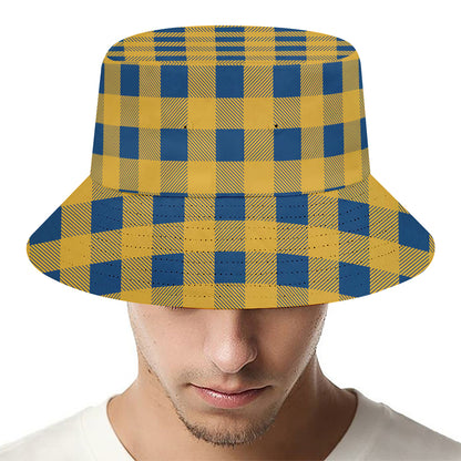 Blue And Yellow Buffalo Check Print Bucket Hat