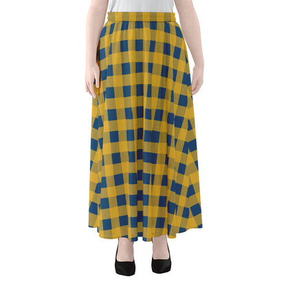 Blue And Yellow Buffalo Check Print Chiffon Maxi Skirt