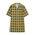 Blue And Yellow Buffalo Check Print Cotton Hawaiian Shirt