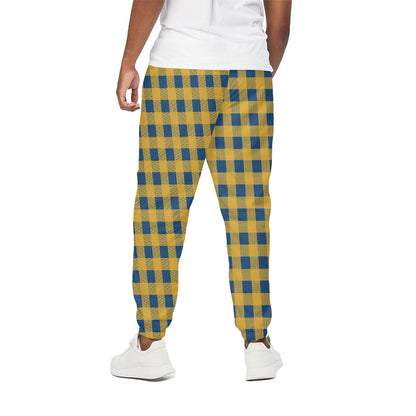 Blue And Yellow Buffalo Check Print Cotton Pants