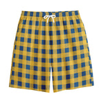 Blue And Yellow Buffalo Check Print Cotton Shorts