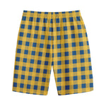 Blue And Yellow Buffalo Check Print Cotton Shorts