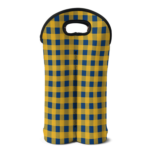 Blue And Yellow Buffalo Check Print Double Neoprene Wine Tote