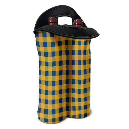 Blue And Yellow Buffalo Check Print Double Neoprene Wine Tote